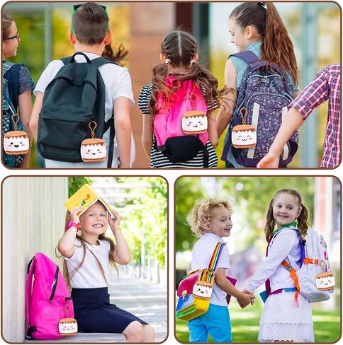 Tondiamo 24 Pcs S'more Backpack Keychain Bulk Camp Themed Gifts Cute Marshmallow Smores Keychains Cute Marshmallow Gift for Birthday Party Decorations Camp Gifts Accessories S'more Party Favors in Kuwait
