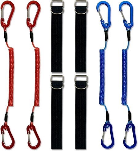 4 Pack Heavy Duty Kayak Paddle Leash & Retractable Fishing Lanyard, Coiled Rod Tether with Belt Clip for Kayaking, Paddle Board Accessories (Red/Blue) in Kuwait