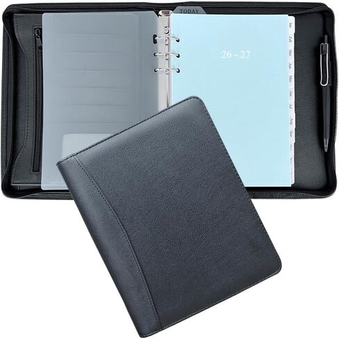 Fan&Ran 2025 Zipped Planner Organizer, Weekly and Monthly Refills with Simulated Leather Cover, Personal Size, Black in Saudi Arabia