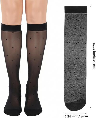 Sibba 4 Pairs Pattern Knee High Stockings for Women Sheer Nylon Stockings with Heart Pattern Elegant & Durable Knee-Highs for Women Fashion Thigh High Stocking Valentine's Day Gift Plus Size Stocking in Kuwait