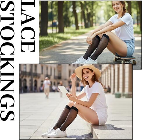 Sibba 4 Pairs Pattern Knee High Stockings for Women Sheer Nylon Stockings with Heart Pattern Elegant & Durable Knee-Highs for Women Fashion Thigh High Stocking Valentine's Day Gift Plus Size Stocking in Kuwait
