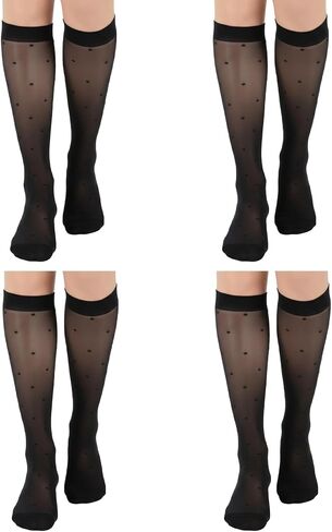 Sibba 4 Pairs Pattern Knee High Stockings for Women Sheer Nylon Stockings with Heart Pattern Elegant & Durable Knee-Highs for Women Fashion Thigh High Stocking Valentine's Day Gift Plus Size Stocking in Kuwait