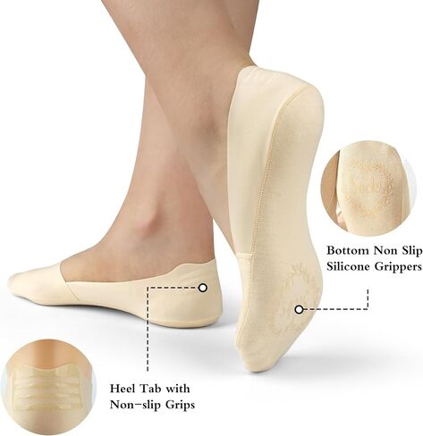No Show Socks for Women Non-Slip Thin Loafers Footies Socks, 4 Pairs, Size 11-12 in Saudi Arabia