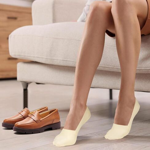 No Show Socks for Women Non-Slip Thin Loafers Footies Socks, 4 Pairs, Size 11-12 in Saudi Arabia