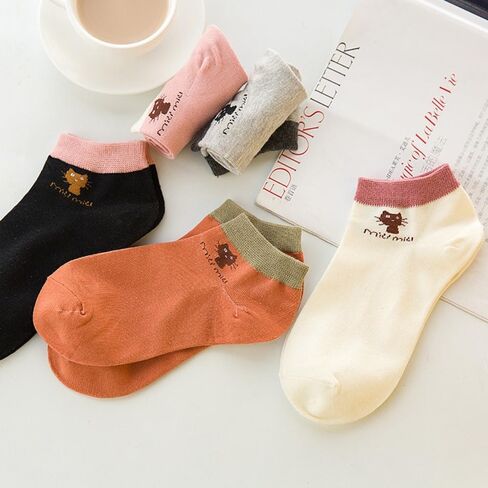 5 Pairs Comfortable Breathable Shallow Mouth Tube Socks Women Cotton Socks Boat Socks Ankle Low Sock(5 Pairs) in Kuwait