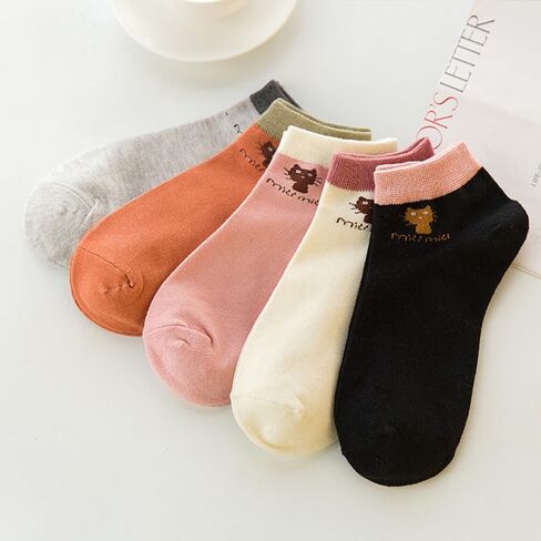 5 Pairs Comfortable Breathable Shallow Mouth Tube Socks Women Cotton Socks Boat Socks Ankle Low Sock(5 Pairs) in Kuwait