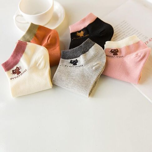 5 Pairs Comfortable Breathable Shallow Mouth Tube Socks Women Cotton Socks Boat Socks Ankle Low Sock(5 Pairs) in Kuwait