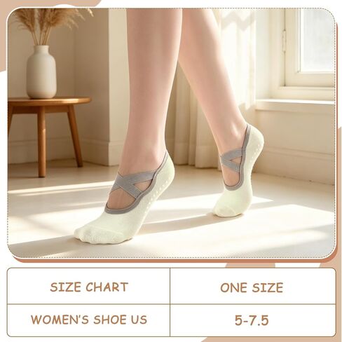 4 Pairs Yoga Socks for Women Non Slip with Straps Pilates Barre Grip Socks with Bow Storage Bag in Saudi Arabia