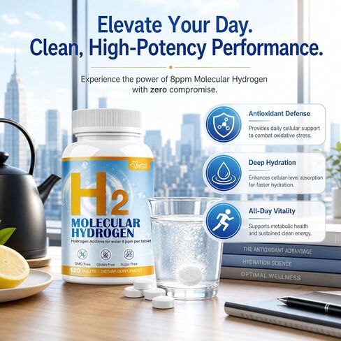Hydrogen Water Tablets H2 12PPM Hydrogen Tablets for Drinking Water Molecular Hydrogen Talets with Magnesium Energy & Wellness Easy to Dissolve in Saudi Arabia