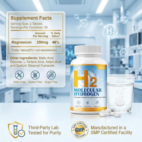 Hydrogen Water Tablets H2 12PPM Hydrogen Tablets for Drinking Water Molecular Hydrogen Talets with Magnesium Energy & Wellness Easy to Dissolve in Saudi Arabia