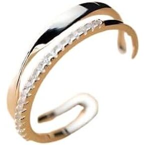 S925 sterling silver double-layer inlaid ring simple personality creative hobbies open finger ring jewelry in Saudi Arabia