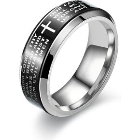 Fidget Spinner Lord's Prayer Ring Titanium Steel Christian Cross Bible Verse Ring, Anxiety Relief Religious Jewelry, Rotatable Prayer Fidget Accessory in Saudi Arabia