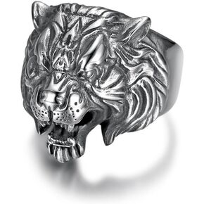 Fanshu Stainless Steel Titanium Tiger Head Ring for Men Women Hip Hop Punk Animal Gothic Biker Couple Friends Gift Fashion Jewelry in Saudi Arabia