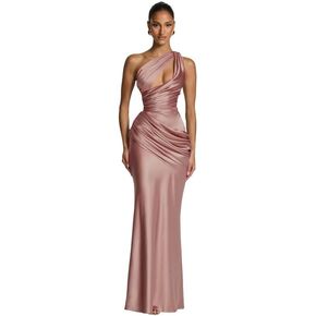 One Shoulder Mermaid Bridesmaid Dresses Pleated Satin Long Formal Wedding Evening Party Gowns for Women in Saudi Arabia