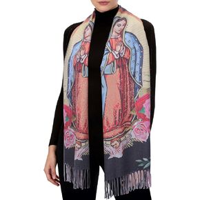 Virgen de Guadalupe Prayer Shawl Scarf Catholic Gifts For Women Mom Mexican Virgin Mary Pashmina Scarves Wrap (Rose Black Red) in Saudi Arabia