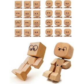 2PCS Shaking Wooden Man for Dashboard, Little Wobbly Shaken Figure with Spring Legs Feet, Buddy Leg Guy with 24PCS Magnetic Changeable Faces in Saudi Arabia