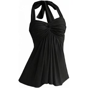 OYOANGLE Women's Twist Ruched Sleeveless Halter Top Tie Backless Ruffle Peplum Tank Tops in Saudi Arabia