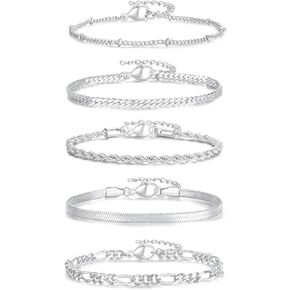 XIANNVXI Gold Plated Bracelets for Women Adjustable 14K Dainty Gold Bracelet Stack for Women Stackable Cuban Link Paperclip Chain Bracelet Set 5PCS Cute Trendy Bracelets for Present in Saudi Arabia