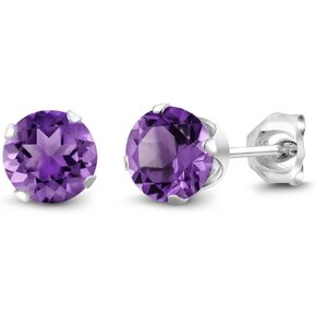 Gem Stone King 925 Sterling Silver Purple Amethyst Stud Earrings For Women Men | 1.00 Cttw | Gemstone Birthstone | Round 5MM in Saudi Arabia