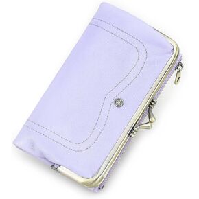 Women's Full Grain Goat Leather Kiss Lock Wallet Vintage Clutch with RFID Blocking Zipper Coin Purse (Blue) in Saudi Arabia