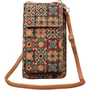 Small Phone Shoulder Bag, Cork Women's Phone Wallet with Card Slots, Shoulder Strap, For Cell Phones less than 6.9" in Kuwait
