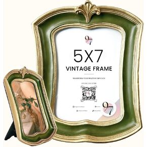 97 إطارات صور عتيقة صغيرة مقاس 5 × 7 - إطار مزخرف قديم مقاس 5 × 7، إطار عتيق مقاس 5 × 7، إطارات صور فريدة باللون الأخضر الداكن مع واجهة زجاجية للطاولة والتعليق على الحائط، ديكور حائط عتيق in Kuwait