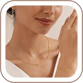 Gold Jewelry Set for Women, Dainty 14K Gold Plated Necklace and Earring Set with Drop Earrings, Bracelets, Choker Necklace -Gold Jewelry Set Wedding Jewelry Gift in Saudi Arabia