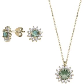 GARVIS Round CZ Color-Changing Diaspore Set; Necklace and Earrings: 925 Sterling Silver Chain; Natural Rare Turkish Stone Sultanit: Elegant Jewelry Gift for Women in Saudi Arabia