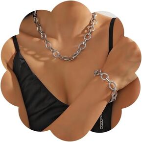 Gold Chunky Necklace and Bracelets Set 14K Gold Plated Statement Necklaces for Women Silver Chunky Necklace Punk Cuban Choker Necklaces Fashion Cuban Chain Hip-hop Jewelry in Kuwait