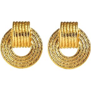 Gold Statement Earrings For Women, 14K Gold Plated Textured Geometric Drop Earrings - Hypoallergenic Stainless Steel Statement Earrings for Women, Waterproof Fan-Shaped Dangle Earrings for Beach & Daily Wear in Saudi Arabia