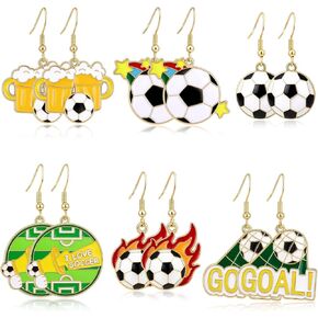 Soccer Earrings Set for Women 6 Pairs Enamel Football Dangle Earrings Sports Fan Jewelry for Game Day FIFA World Cup 2026 Inspired Accessories Cute Soccer Gifts in Saudi Arabia