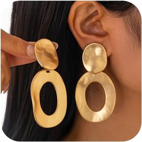 Chunky Gold Bold Hollow Oval Dangly Drop Earrings for Women, Trendy Silver Dangling Circle Statement Earring Unique Party Jewelry Clothing Accessories in Saudi Arabia