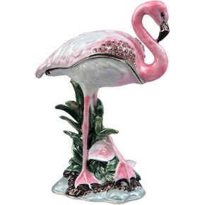 Crystal Flamingo Trinket Box with Silver Jeweled Enamel Design, Elegant Home Decor & Unique Gift for Women, Bridal Shower, Wedding, or Anniversary in Kuwait