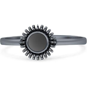 Art Deco 7mm Round Turquoise Sunflower Ring Oxidized Vintage Style Fashion Statement Opal Rings For Women 925 Sterling Silver Gift For Her in Saudi Arabia