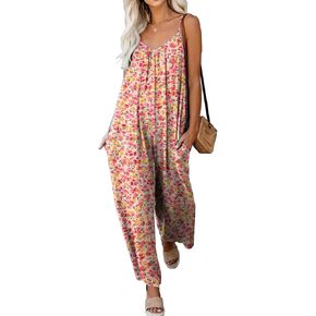 KMAZN Womens Casual Sleeveless Bohemian Beach Jumpsuits Wide Leg One Piece Travel Vacation Clothes 12G in Saudi Arabia