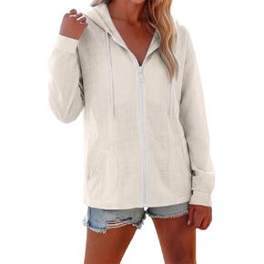 Womens Zip Up Hoodies Lightweight Linen Long Sleeve Hooded Sweatshirts With Pockets Cute Trendy Pullover Sweat Shirt in Kuwait