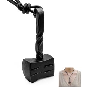 Lord of Battles Medieval Thor Hammer Pendant Necklace with Adjustable Leather Cord Viking Mjolnir Necklace Hand forged Iron Pendant Norseman Necklace Jewelry Gift for Men Women in Saudi Arabia