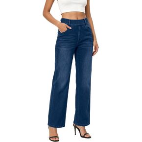 Wide Leg Jeans for Women Straight Leg High Waist Stretchy Jeans Tummy Control Waist Trendy Denim Pants in Saudi Arabia