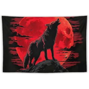 JYOUQOC Wolf Animal Blood Moon Silhouette Illustration Dark Mystery Tapestry Wall Hanging Large Wall Art Decor Flag Backdrop for Bedroom Living Room Dorm 40"×60" in Saudi Arabia