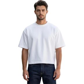 Men's Boxy Cropped T-Shirts Soft Cotton Crew Neck Short Sleeve Casual Stylish Streetwear Tops in Saudi Arabia