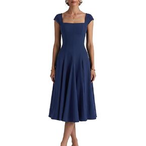 OXP Women's 2026 Summer Elegant Square Neck Cap Sleeve Midi Cocktail Semi Formal Dress for Wedding Guest Evening Party in Kuwait
