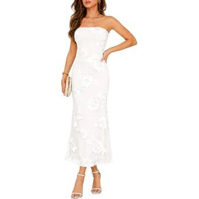 GOOSPRARN Women's Strapless Bodycon Mermaid Maxi Dress Floral Summer Cocktail Wedding Guest Formal Dresses with Non-Slip in Saudi Arabia
