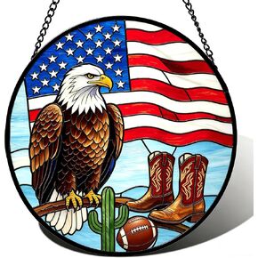 7.8in Stained Glass Window Hanging, 250 Anniversary USA Décor Gifts-Sun Catchers Glass Panel Green Suncatcher Decor for Birthday Gifts for Women, Men, Wife, Aunt, and Mom (Eagle-White, 7.8in) in Kuwait