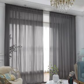 L&TEC Window Dark Gray Sheer Curtains 72 Inches Long 2 Panels Sheer Curtain Basic Rod Pocket Panel for Bedroom Children Living Room Yard Kitchen (Dark Gray, 52" W x 72" L | 2 pcs) in Saudi Arabia