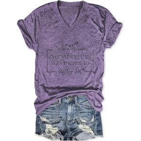 Inspirational Tees for Women She Overcame Everything That was Meant to Destroy Her Graphic T Shirts V Neck Tops in Saudi Arabia