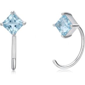 925 Sterling Silver 0.6 Carat Princess-Cut Gemstone Huggie Hoop Earrings for Women, Sparkling Gemstone Earrings, Hypoallergenic Lightweight Minimalist Birthstone Earring Gifts for Daily Wear in Saudi Arabia