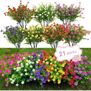 WEAUSUP 28 Bundles Silk Daisy Artificial Flowers Outdoor Fake Plants | UV Resistant Silk Plastic Daisies Vivid Mixed Colors Ideal for Porch,Patio,Garden,Window Box,Vase,for Indoor and Outdoor in Saudi Arabia