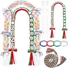 Lyrow 2026 Mexican Graduation Leis Kit Class of 2026 Grad Candy Leis with Butterfly Green and Red Mexican Ribbon Double Lei Necklace for Graduation Gifts DIY Candy Lei Party Accessories in Kuwait