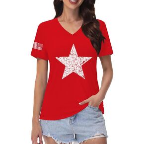 American Flag V-Neck Shirts for Women USA Patriotic T-Shirt 4th of July Tee Tops in Saudi Arabia
