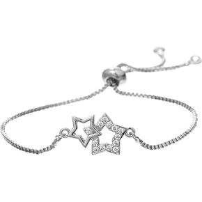 14K White Gold Plated Star Layered Stackable Bracelet for Women Dainty Zircon Inlay Star Charm Chain Bracelet Adjustable Minimalist Jewelry in Saudi Arabia